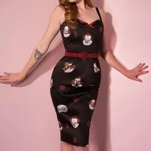 Vixen by Micheline Pitt Black and Red Clown Print Dress